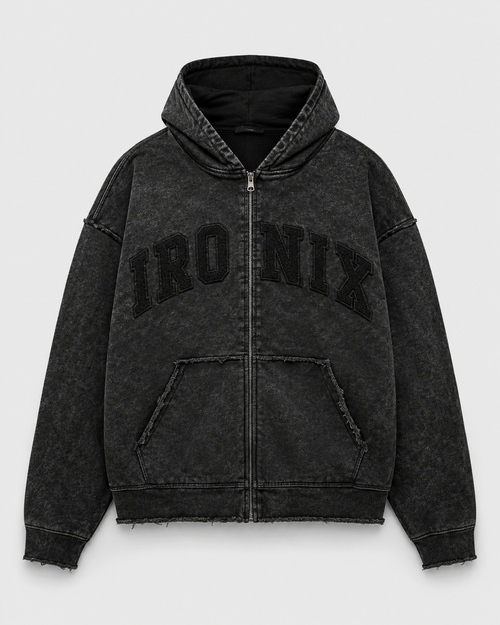 IRONIX Varsity Zip Hoodie – Black on Black