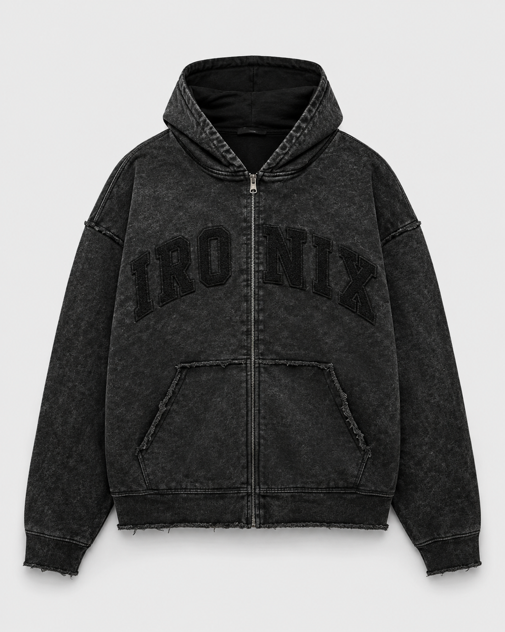 IRONIX Varsity Zip Hoodie – Black on Black