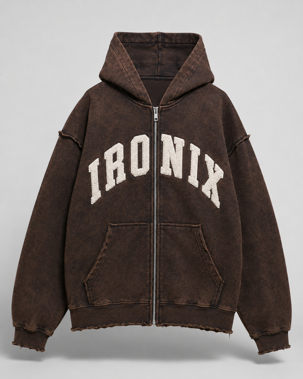 IRONIX Varsity Zip Hoodie – Brown / White