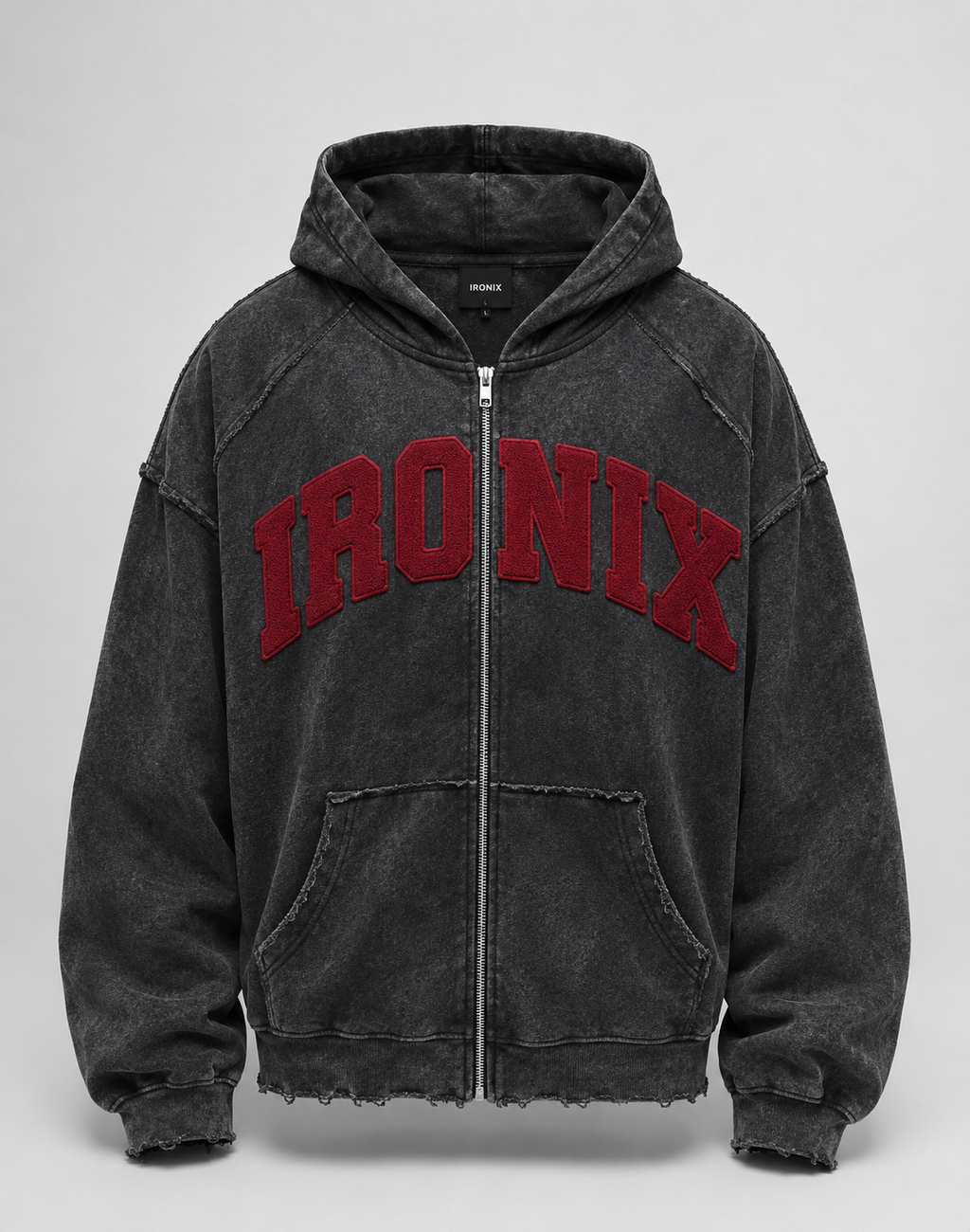 IRONIX Varsity Zip Hoodie – Black / Red