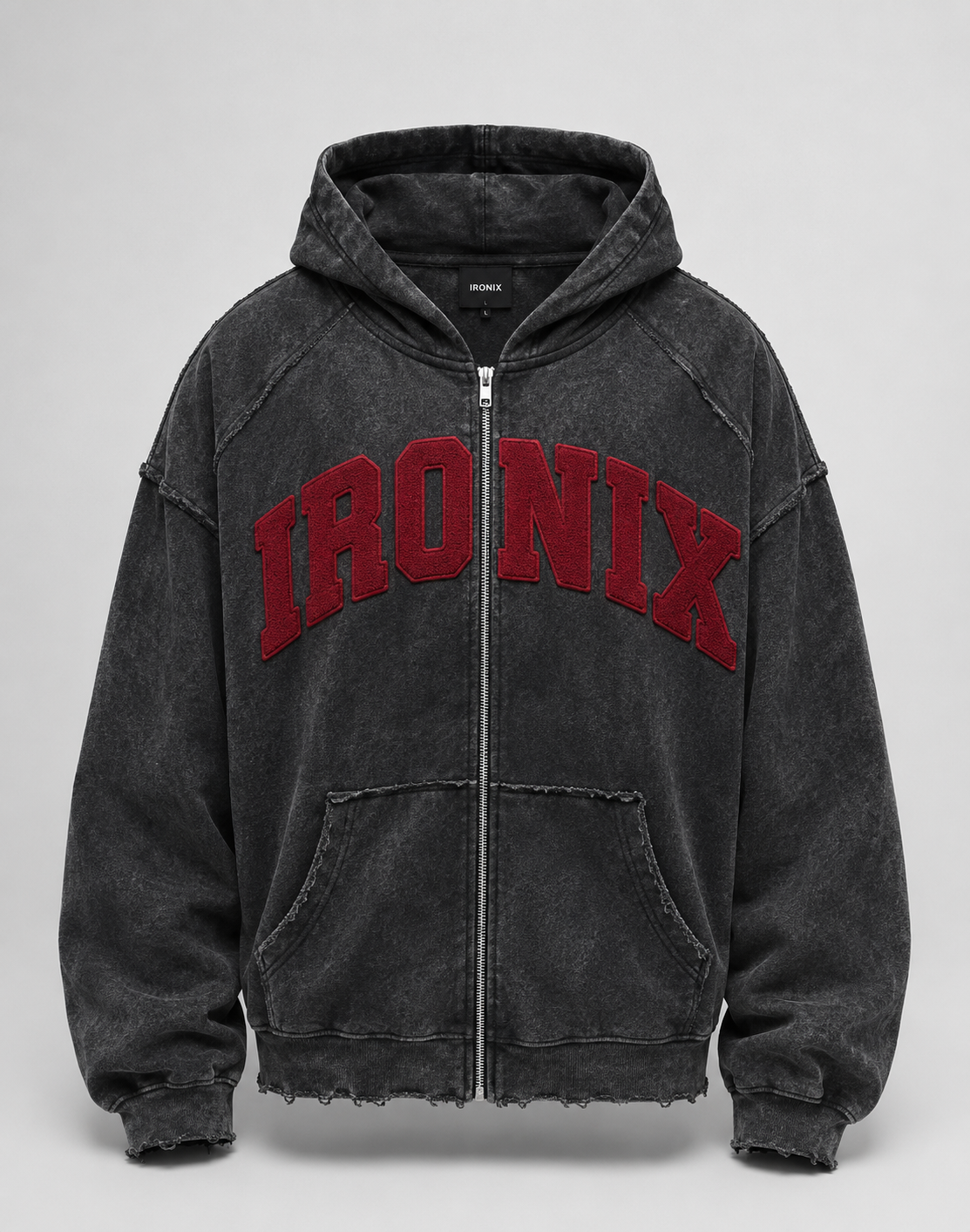 IRONIX Varsity Zip Hoodie – Black / Red