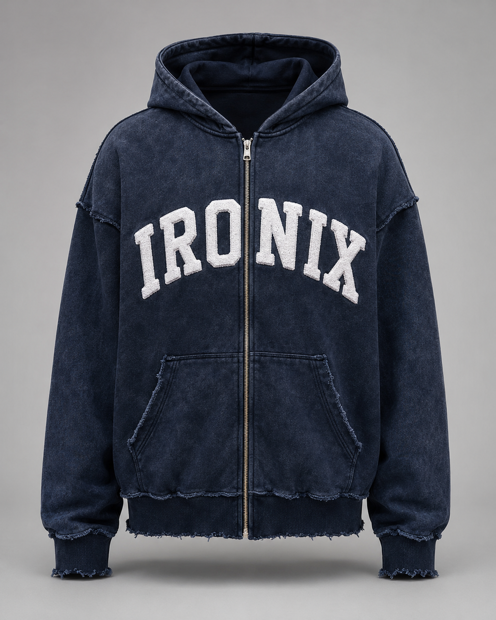 IRONIX Varsity Zip Hoodie – Cream / Navy