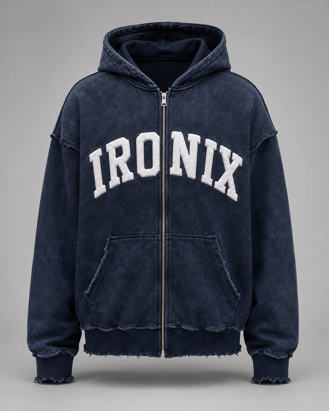 IRONIX Varsity Zip Hoodie – Cream / Navy